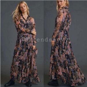 Anthropologie Mes Demoiselles Serenity Floral Maxi Shirtdress Blue 2 NWT